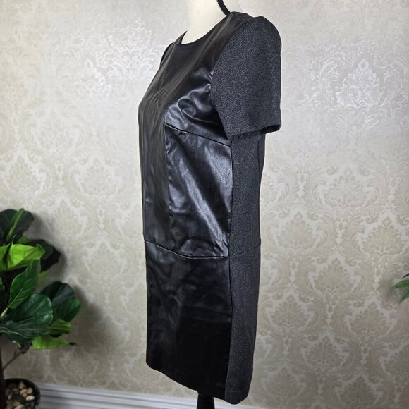 Zara Basic Sz Med Black Faux Leather Front Dress Gray Jersey Short Sleeves NWT - Picture 5 of 13